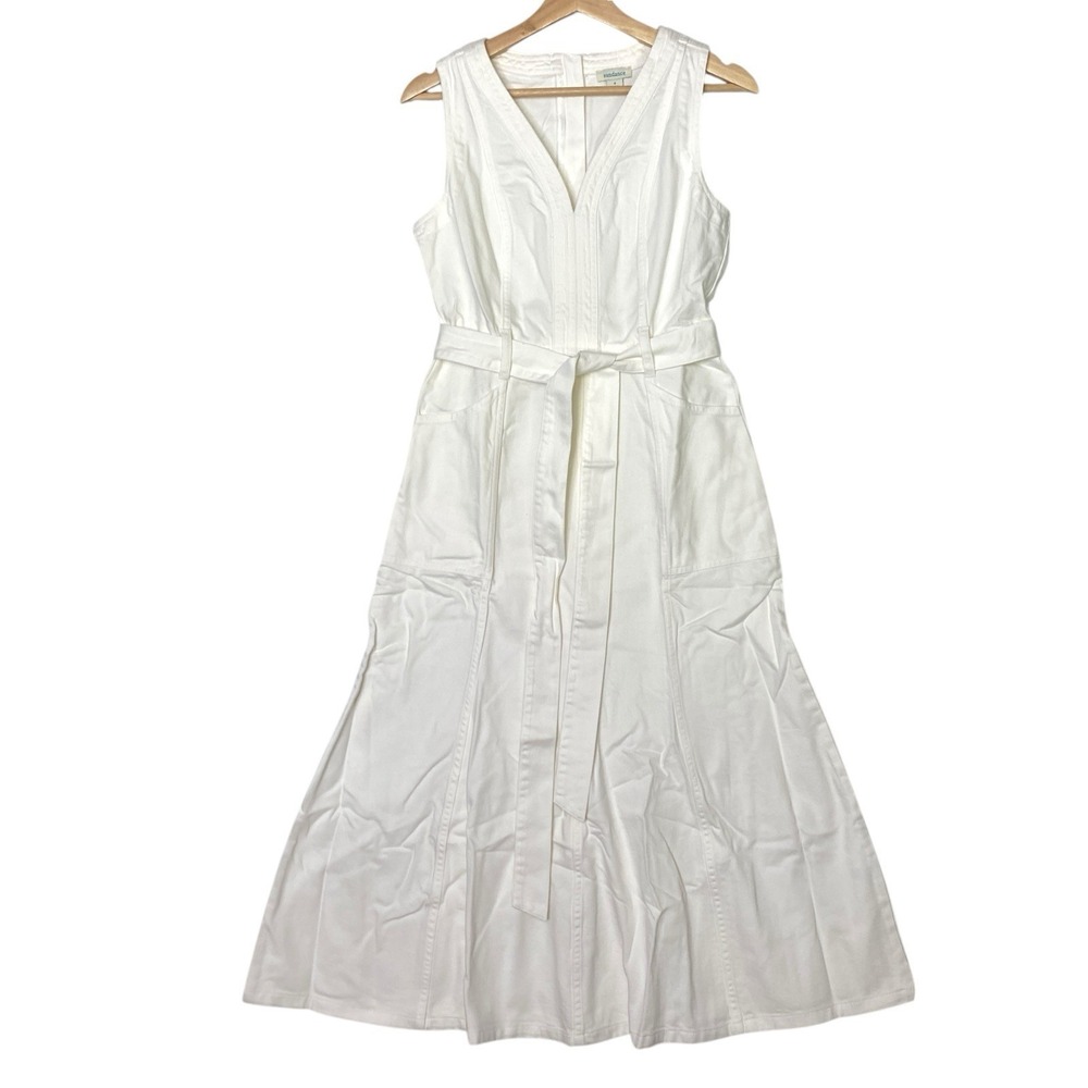 Sundance‎ Poppy Denim Dress 4 White Western Coastal Cowgirl Casual Chic Cottage - Picture 2 of 9